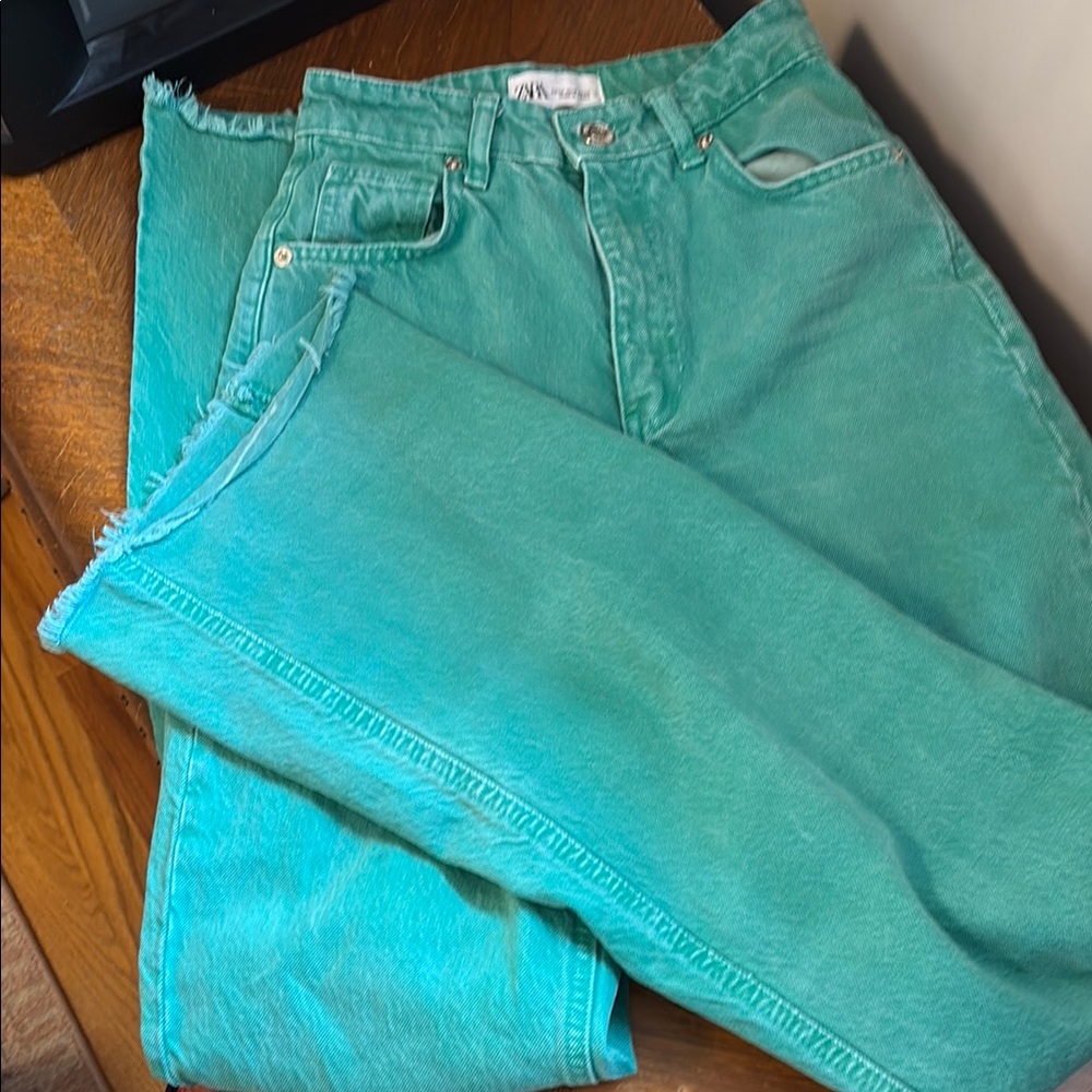 Zara Teal Distressed Jeans